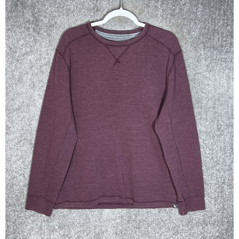 Eddie Bauer Thermal Waffle Knit Shirt Mens Sz Large Burgundy Purple Long Sleeve